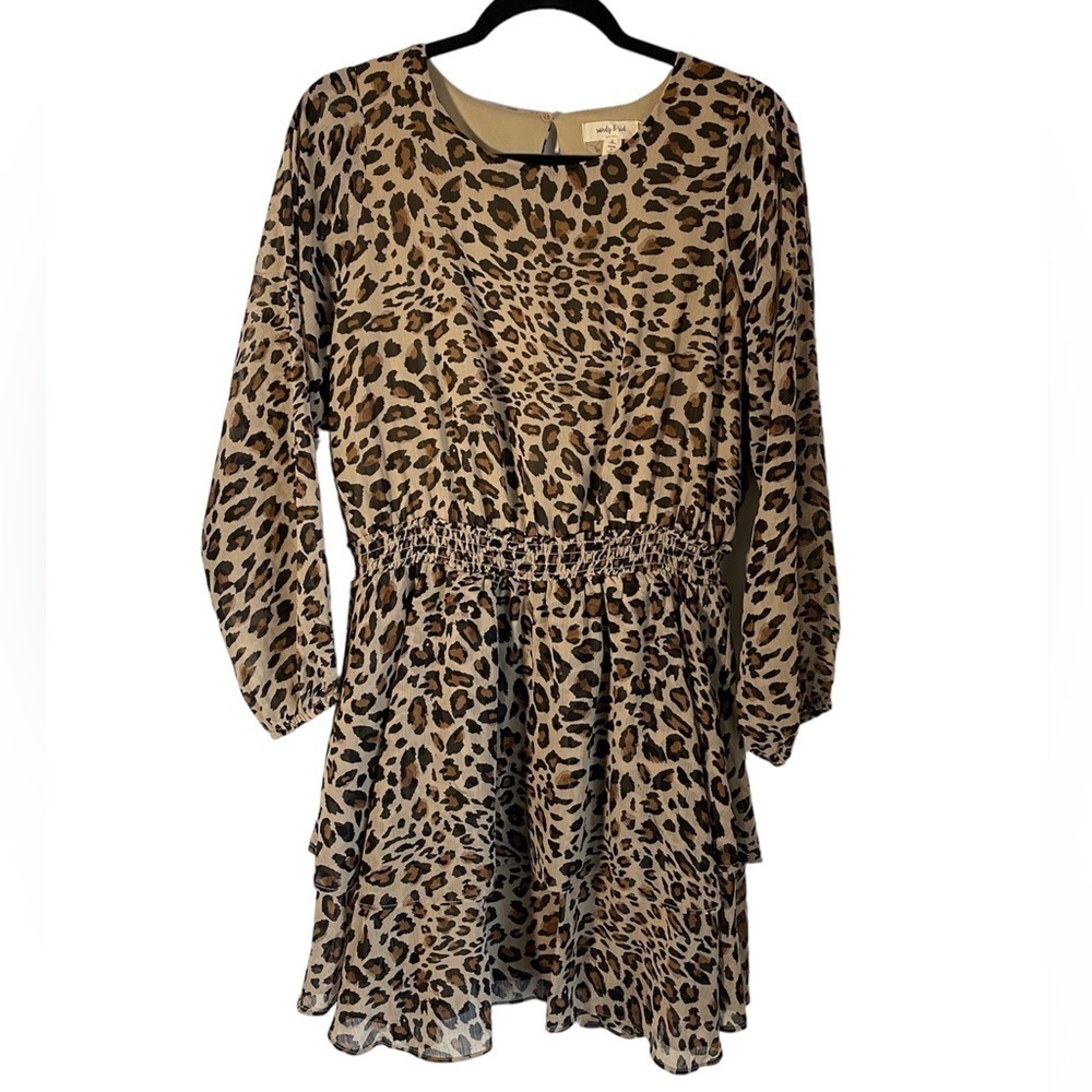 Sandy and Sid Mini Dress Small Animal Print Sheer Lined Elastic Waist & Wrist